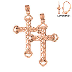 14K or 18K Gold Heart Cross Earrings