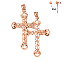 14K or 18K Gold Heart Cross Earrings