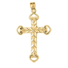 10K, 14K or 18K Gold Heart Cross Pendant