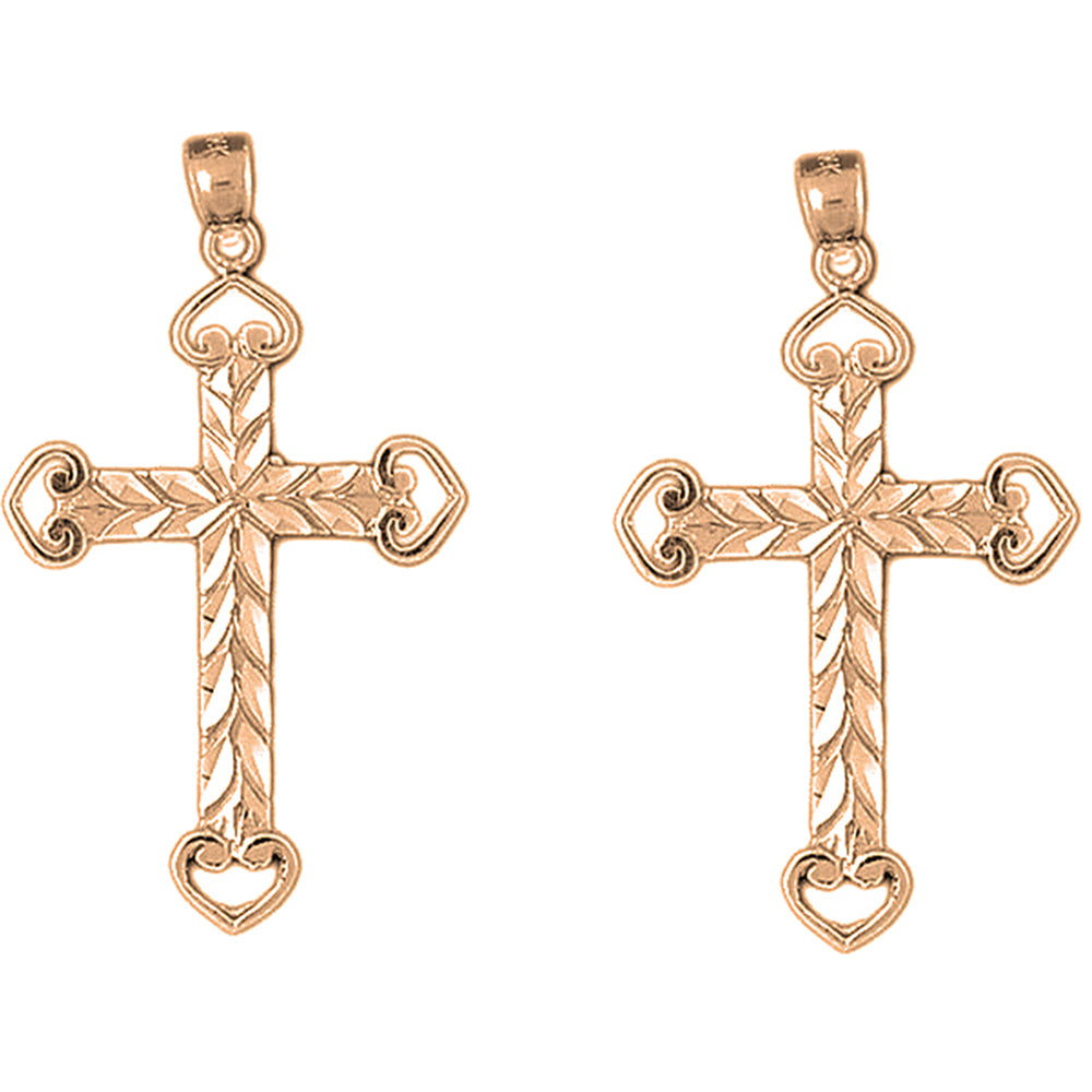 14K or 18K Gold 44mm Heart Cross Earrings