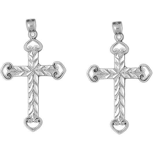 Sterling Silver 44mm Heart Cross Earrings