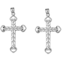 Sterling Silver 44mm Heart Cross Earrings