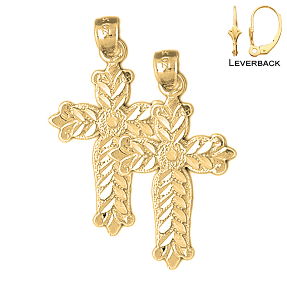 14K or 18K Gold Budded Cross Earrings