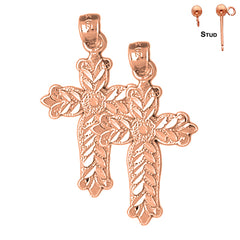 14K or 18K Gold Budded Cross Earrings