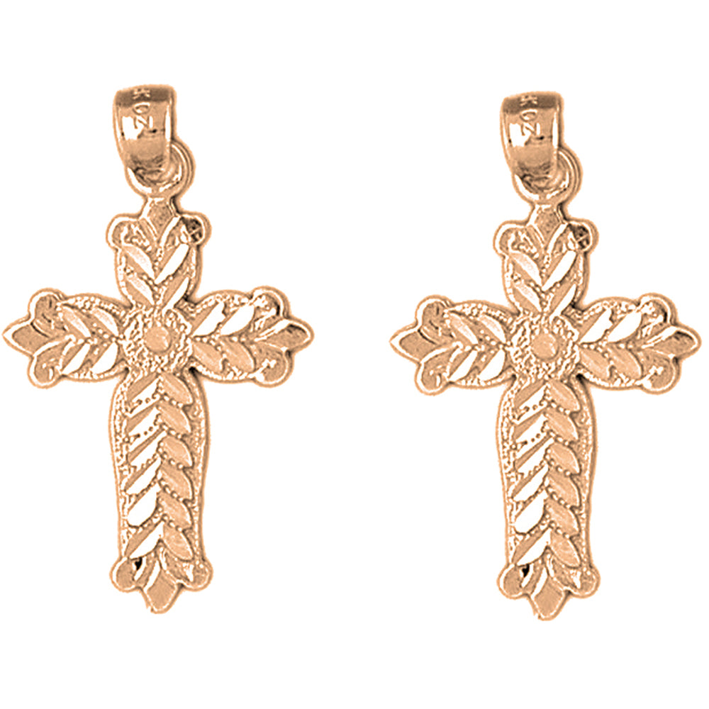 14K or 18K Gold 33mm Budded Cross Earrings