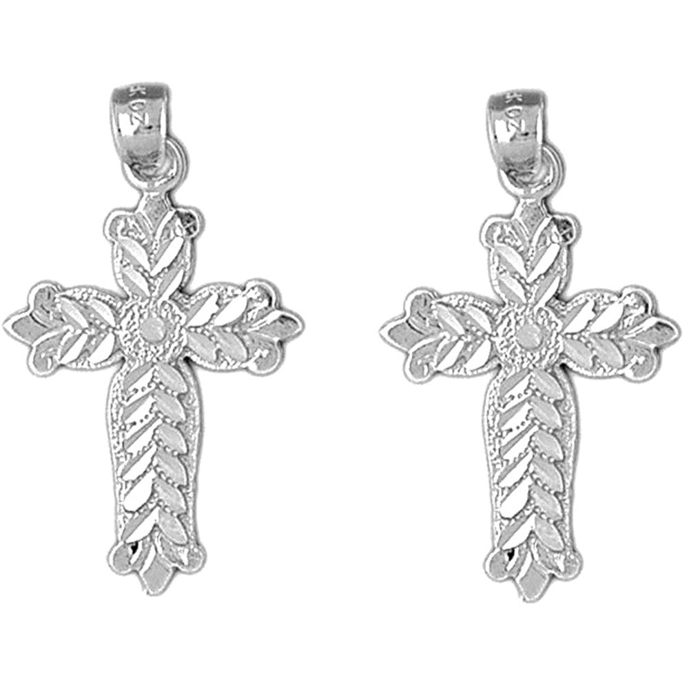 Sterling Silver 33mm Budded Cross Earrings