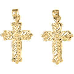 14K or 18K Gold 33mm Budded Cross Earrings