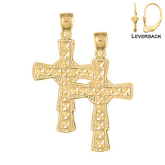 Sterling Silver 40mm Celtic Cross Earrings (White or Yellow Gold Plated)