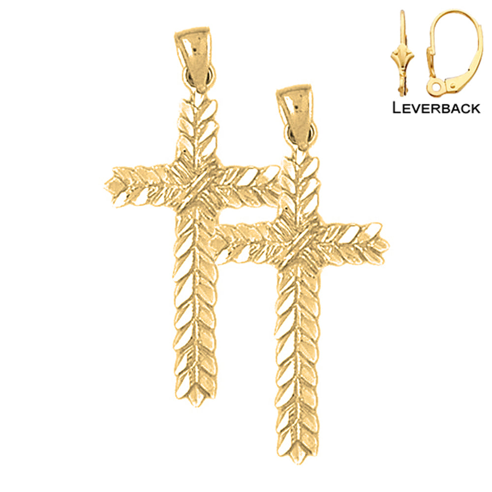 14K or 18K Gold Floral Cross Earrings