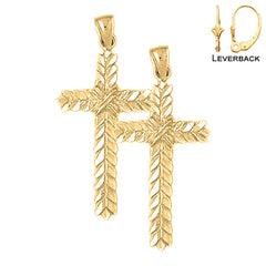 Sterling Silver 37mm Floral Cross Earrings (White or Yellow Gold Plated)