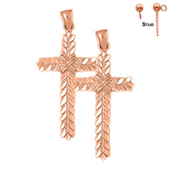 14K or 18K Gold Floral Cross Earrings