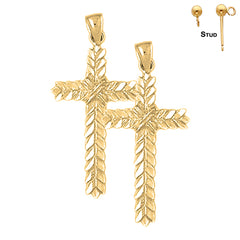 Sterling Silver 37mm Floral Cross Earrings (White or Yellow Gold Plated)