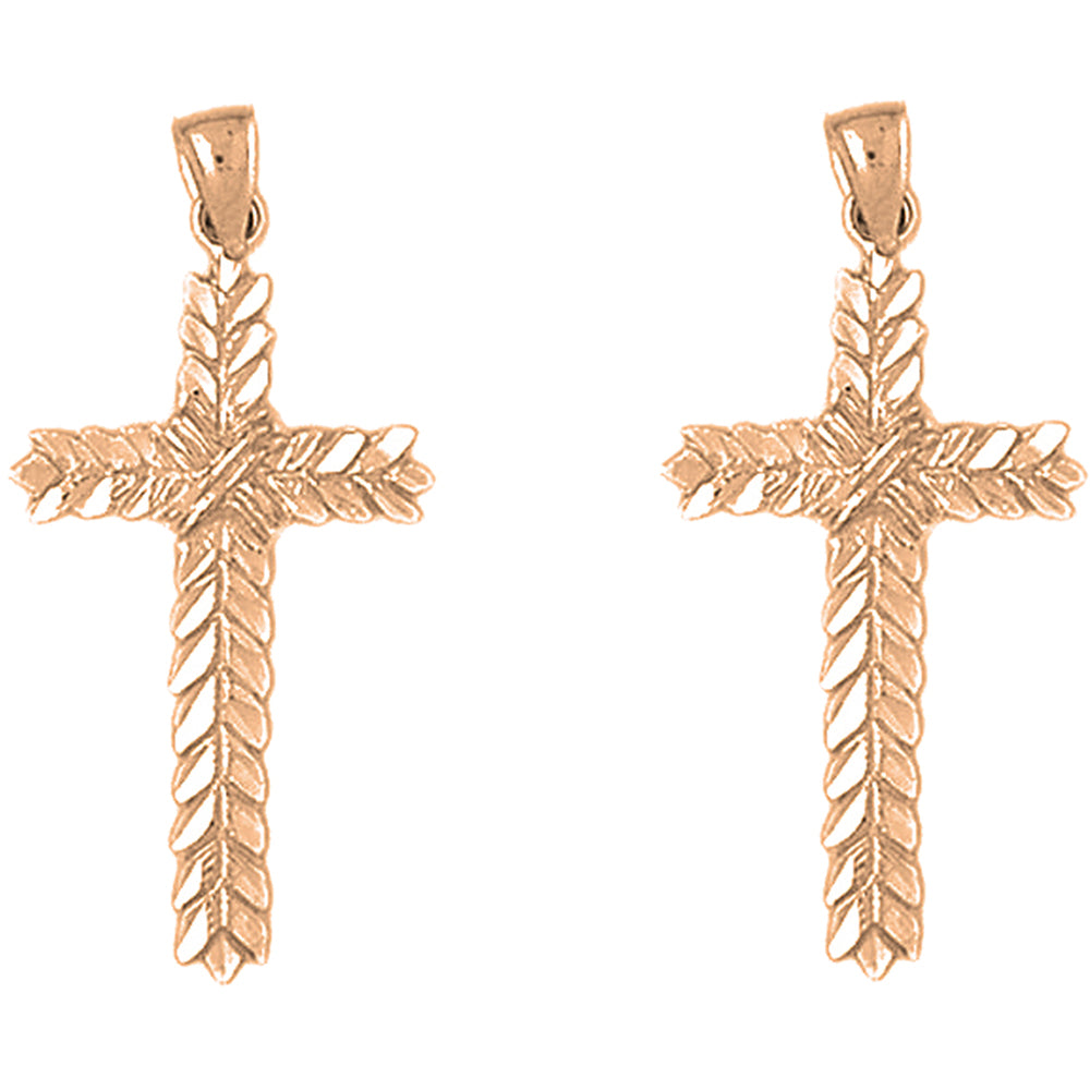 14K or 18K Gold 37mm Floral Cross Earrings