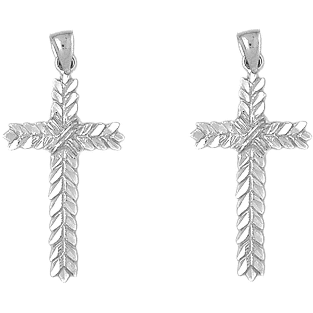 Sterling Silver 37mm Floral Cross Earrings