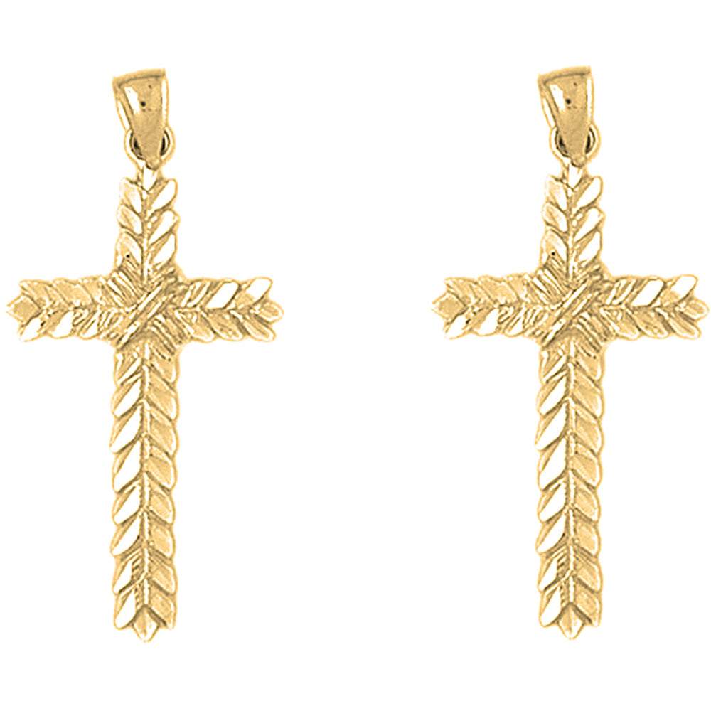 Yellow Gold-plated Silver 37mm Floral Cross Earrings