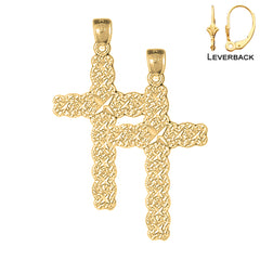 Sterling Silver 40mm Cross Earrings (White or Yellow Gold Plated)