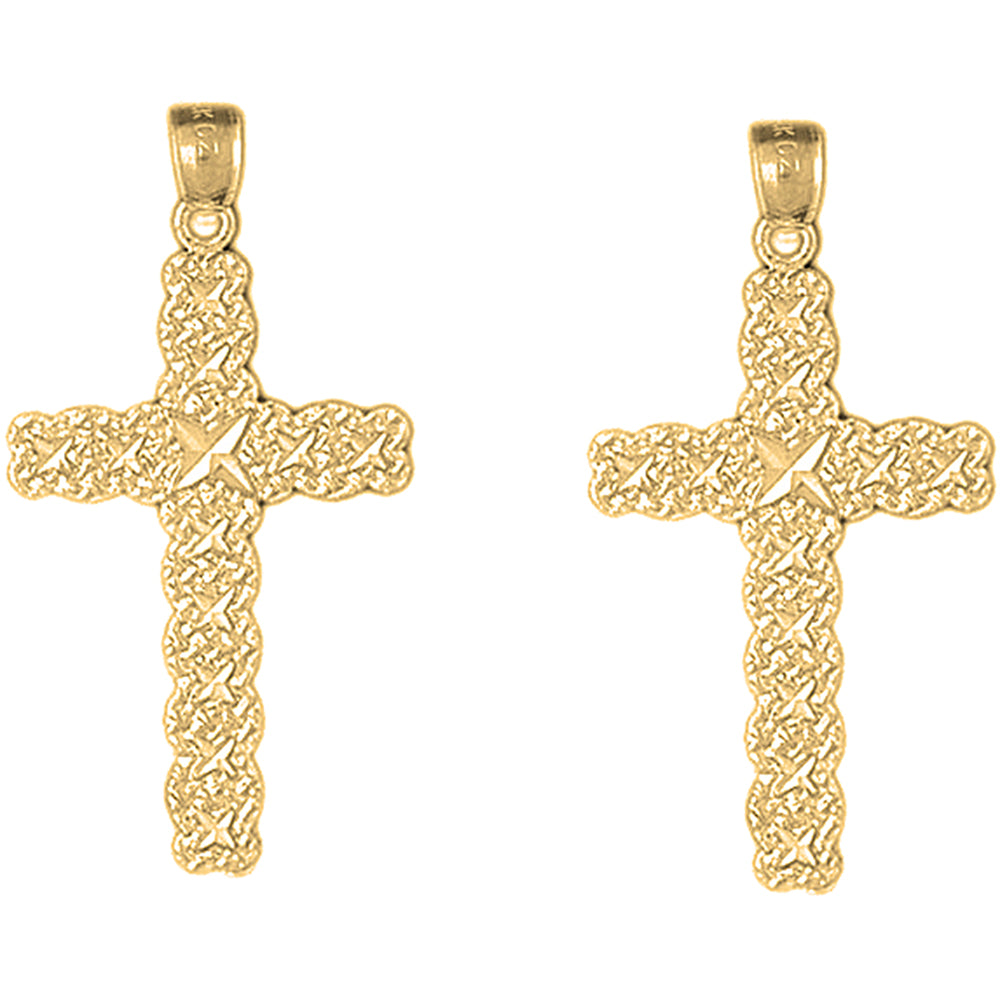 Yellow Gold-plated Silver 40mm Cross Earrings