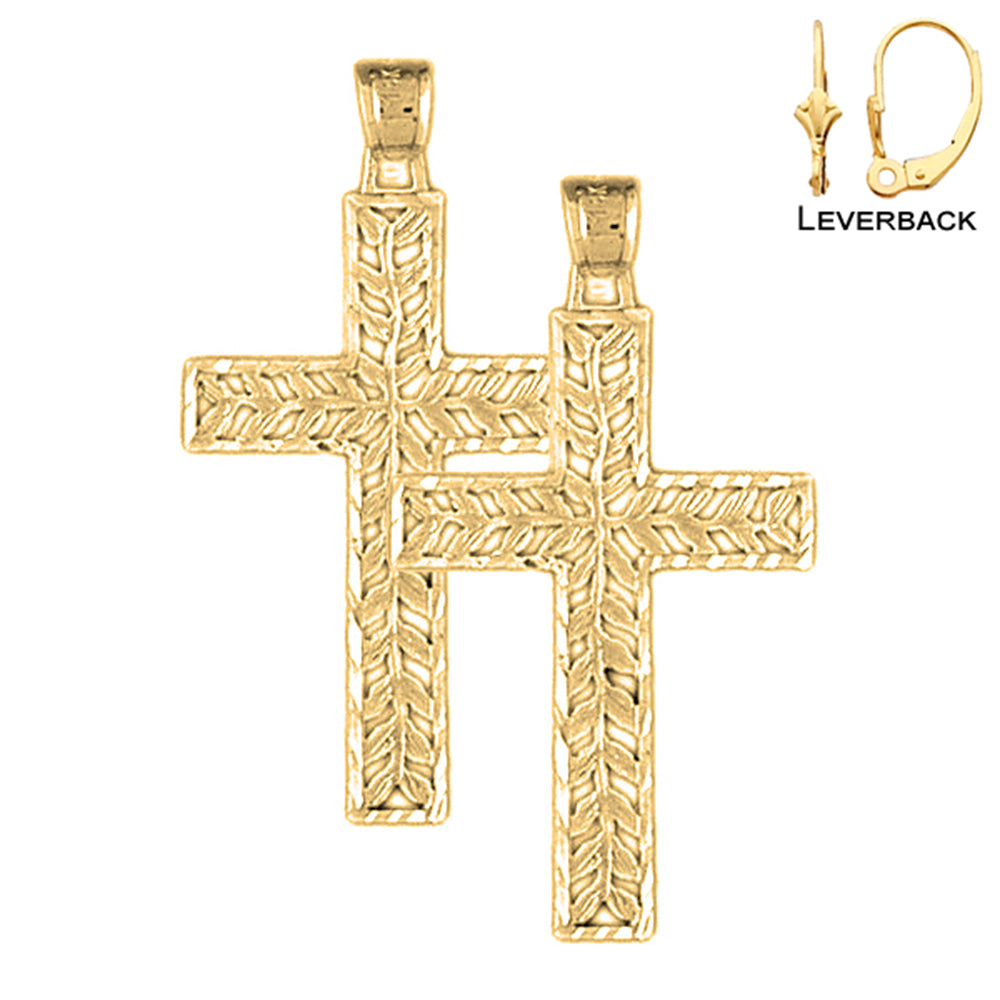 14K oder 18K Gold Weinreben-Kreuz-Ohrringe