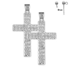 Sterling Silver 37mm Vine Cross Earrings (White or Yellow Gold Plated)