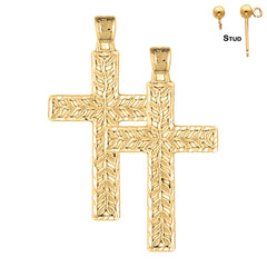 Sterling Silver 37mm Vine Cross Earrings (White or Yellow Gold Plated)