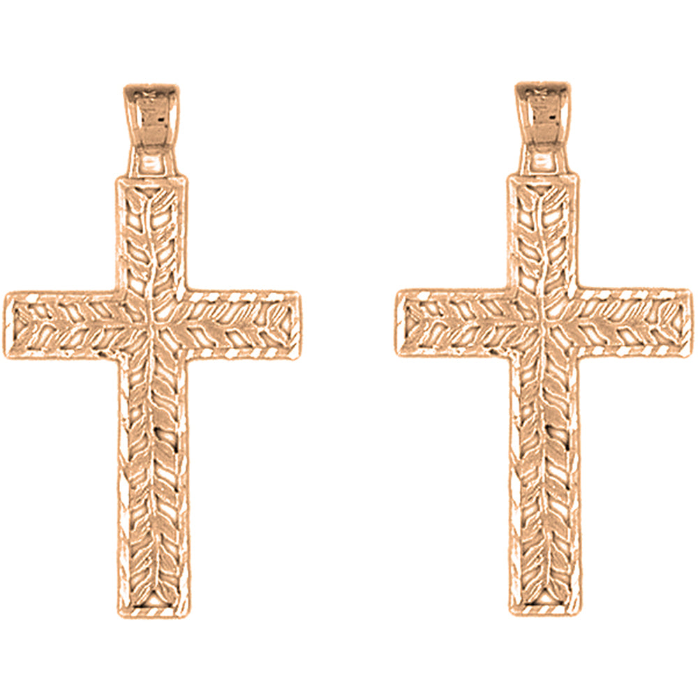 14K or 18K Gold 37mm Vine Cross Earrings