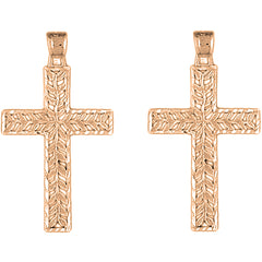 14K or 18K Gold 37mm Vine Cross Earrings