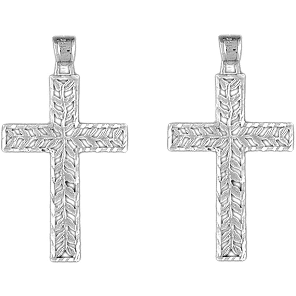 14K or 18K Gold 37mm Vine Cross Earrings