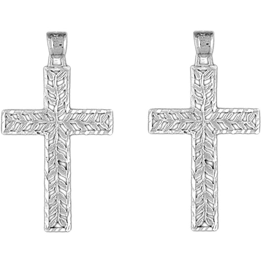 Sterling Silver 37mm Vine Cross Earrings