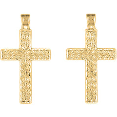 Yellow Gold-plated Silver 37mm Vine Cross Earrings