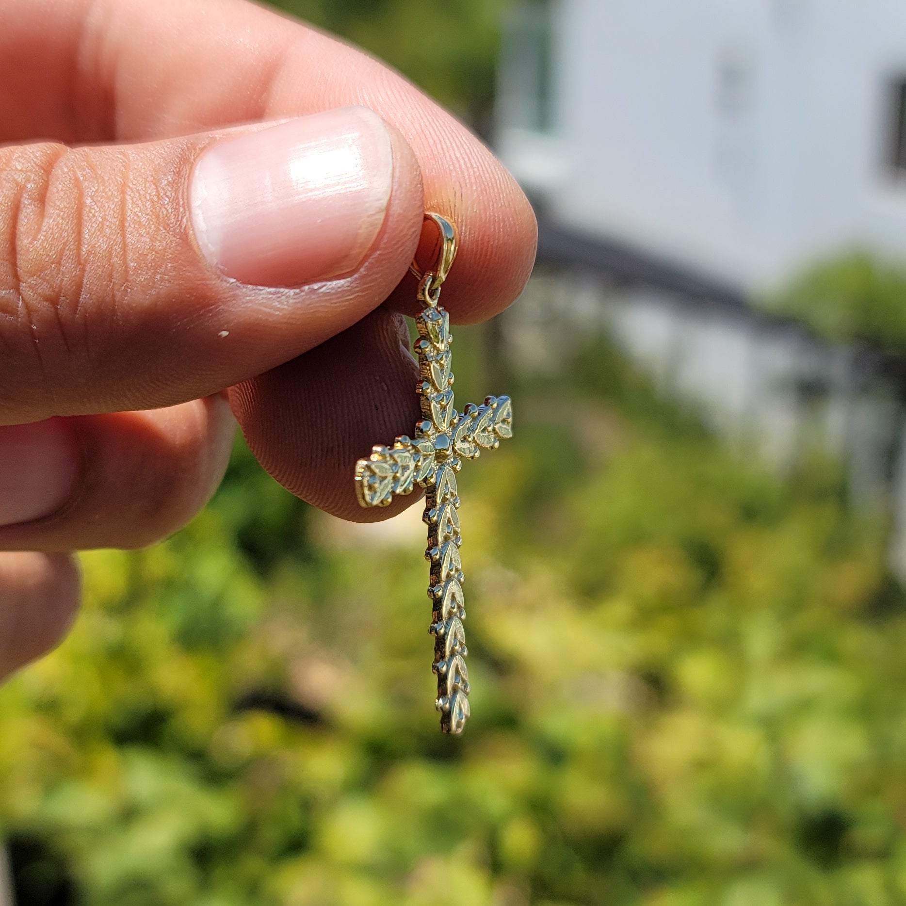 14K or 18K Gold Floral Cross Pendant