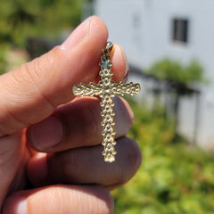 14K or 18K Gold Floral Cross Pendant