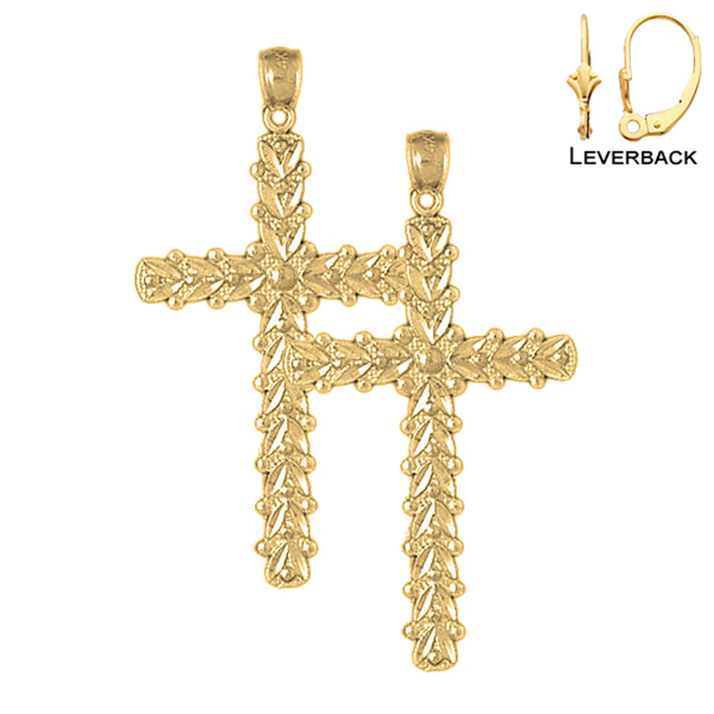 14K or 18K Gold Floral Cross Earrings