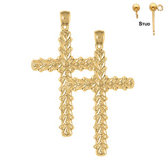 Sterling Silver 46mm Floral Cross Earrings (White or Yellow Gold Plated)