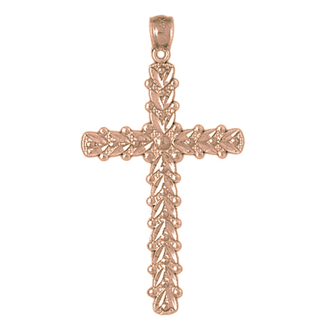 14K or 18K Gold Floral Cross Pendant