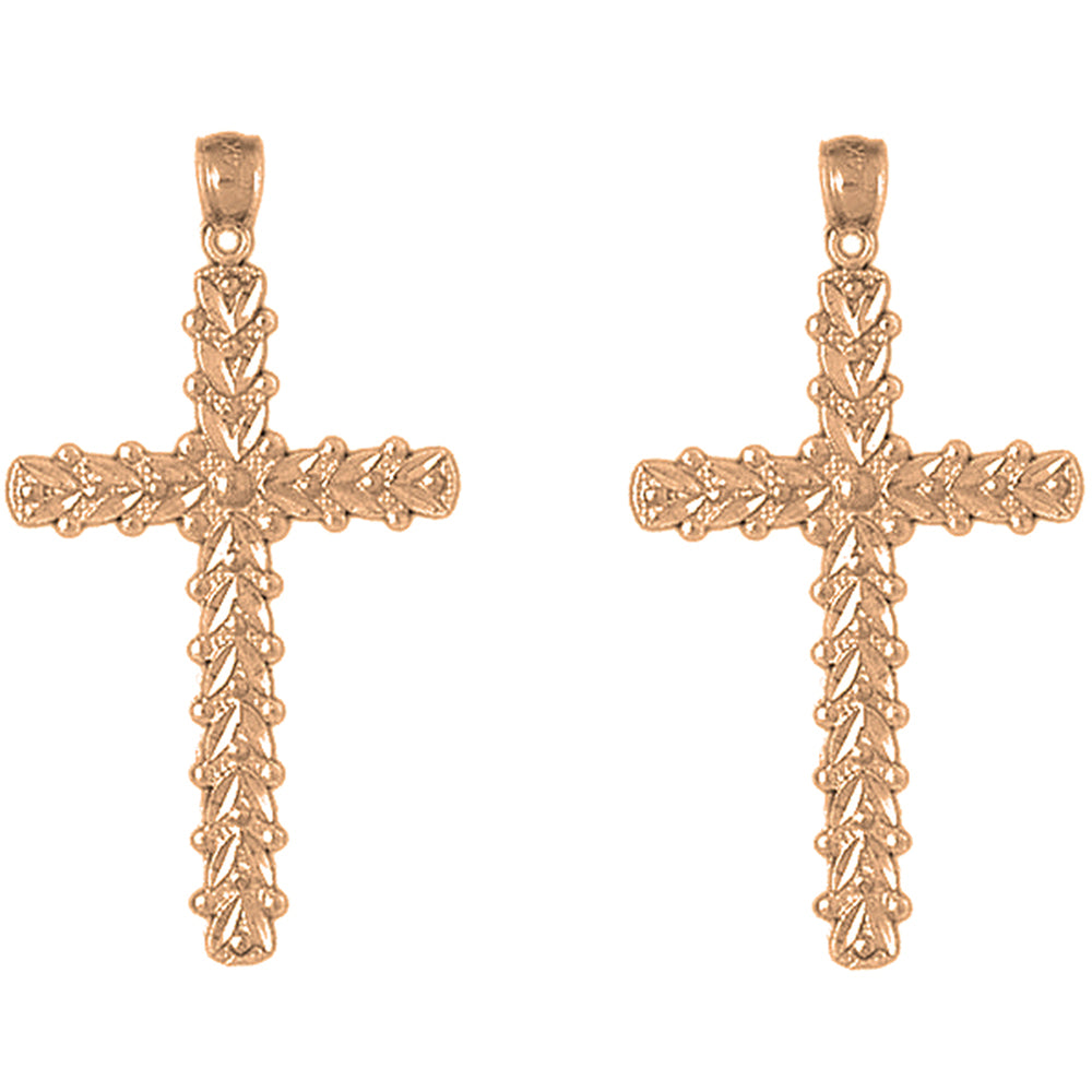 14K or 18K Gold 46mm Floral Cross Earrings