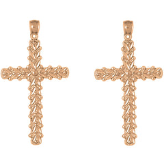 14K or 18K Gold 46mm Floral Cross Earrings