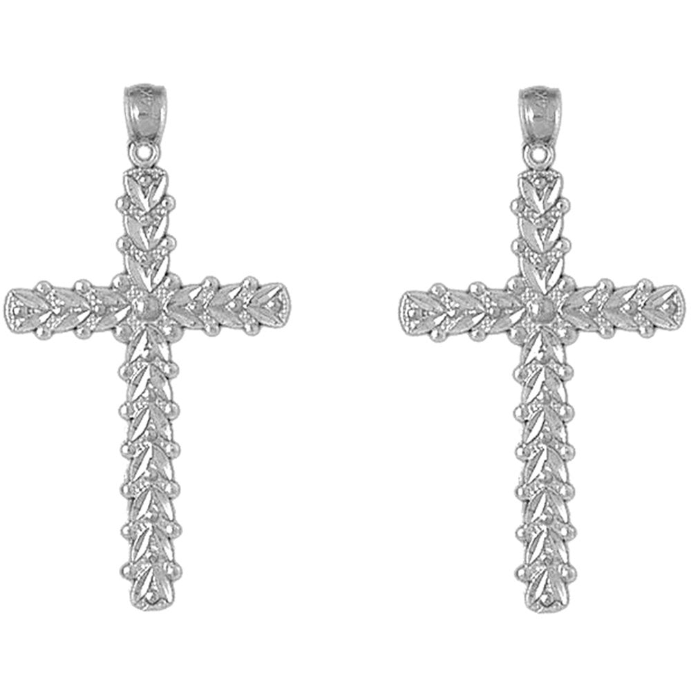 14K or 18K Gold 46mm Floral Cross Earrings