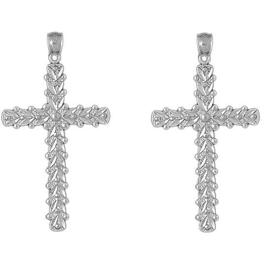 Sterling Silver 46mm Floral Cross Earrings