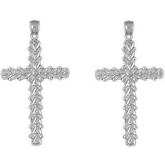 Sterling Silver 46mm Floral Cross Earrings