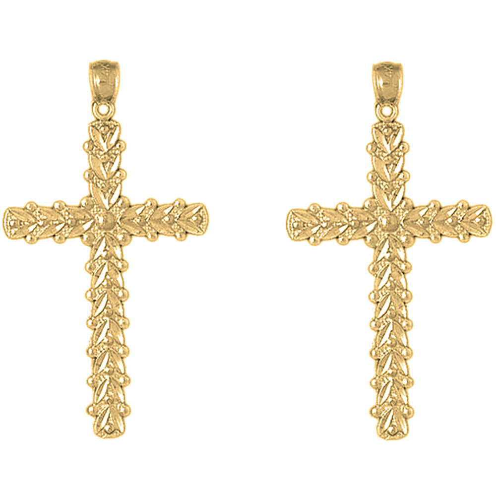 Yellow Gold-plated Silver 46mm Floral Cross Earrings