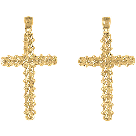 Yellow Gold-plated Silver 46mm Floral Cross Earrings