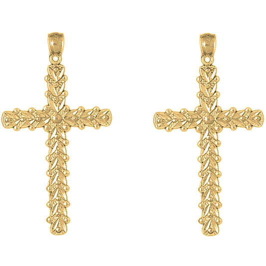14K or 18K Gold 46mm Floral Cross Earrings