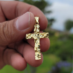 10K, 14K or 18K Gold Nugget Cross Pendant