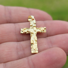 10K, 14K or 18K Gold Nugget Cross Pendant