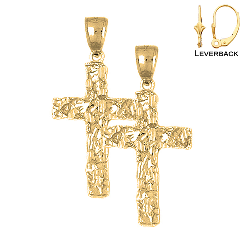 14K or 18K Gold Nugget Cross Earrings