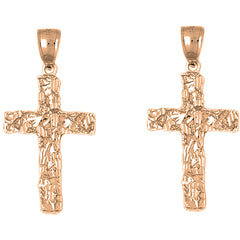 14K or 18K Gold 41mm Nugget Cross Earrings