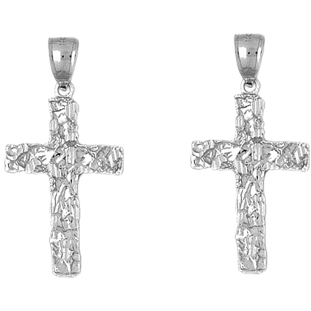 Sterling Silver 41mm Nugget Cross Earrings