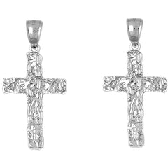 Sterling Silver 41mm Nugget Cross Earrings