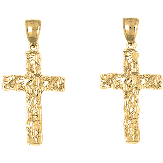 Yellow Gold-plated Silver 41mm Nugget Cross Earrings
