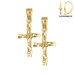 Pendientes de cruz de pepita de plata de ley de 28 mm (chapados en oro blanco o amarillo)